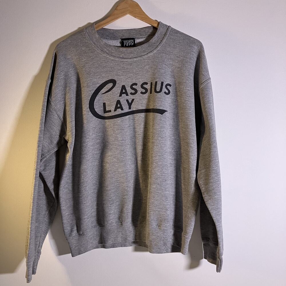 Worn Free Cassius Clay Sweatshirt‎ Mens Medium Gray Crewneck Boxing Muhammad Ali